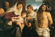 La Sainte Famille avec sainte Catherine, saint Sebastien et un donateur Sebastiano del Piombo